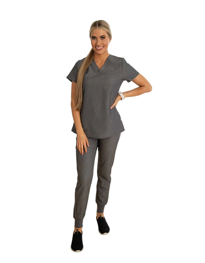 Lainey V-Neck Grey Scrub Top